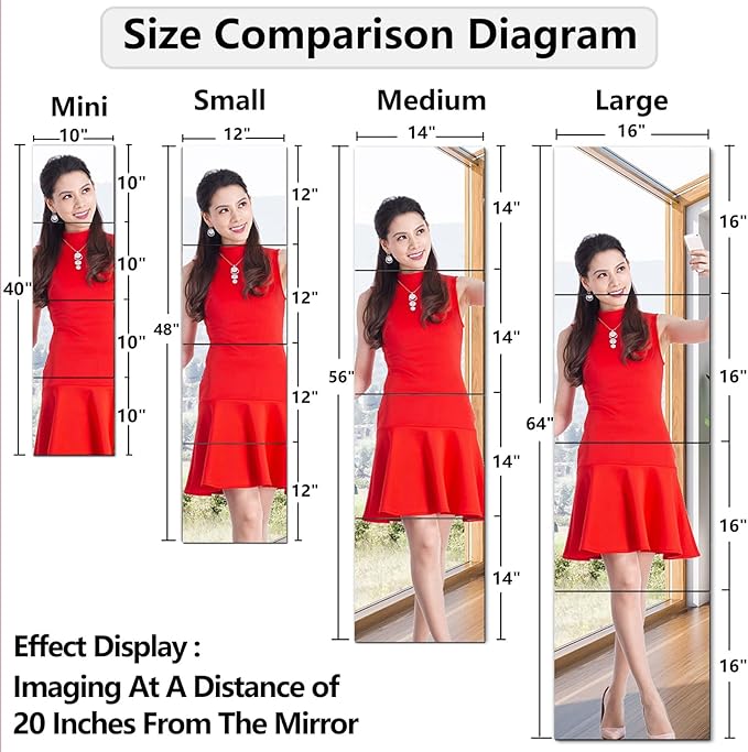 quegau Full Length Mirror for Kids Safety Shatterproof Mirror, Plastic Wall Mirrors, Made of Acrylic Plexiglass Mirrors, 4 Pcs 8"x8", Long Bedroom Door Closet Mrroir, Workout for Home Gym Body Mrroir