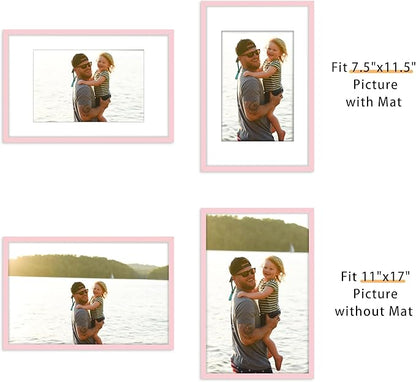 Picrit 11x17 Picture Frame Set of 12, Display 8x12 with Mat or 11x17 without Mat, Photo Frames for Wall Mounting Display, Pink