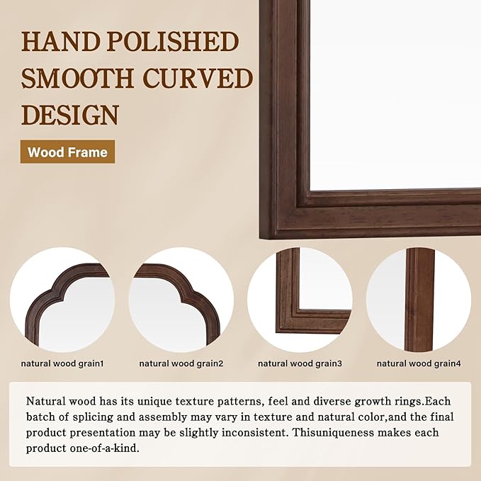 WallBeyond 28" x 40" Wood Bathroom Mirror for Wall Mounted, Rustic Rounded Corner Vanity Mirror for Entryway, Living Room or Bedroom Home Decorative [28" x 40" Walnut]