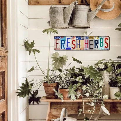 Fresh Herbs Metal Sign Country Farmhouse Home Gardener Tin Sign License Plate Design Street Signs Home Wall Decor 16" x 4"