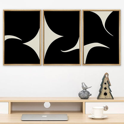 SIGNLEADER Framed Canvas Print Wall Art Set Duotone Minimal Ink Blot Geometric Landscape Abstract Shapes Illustrations Modern Art Boho Decorative for Living Room, Bedroom, Office - 16"x24"x3 NATURAL
