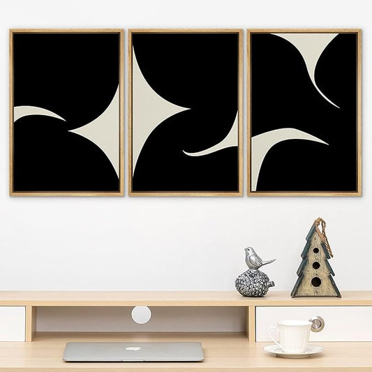 SIGNLEADER Framed Canvas Print Wall Art Set Duotone Minimal Ink Blot Geometric Landscape Abstract Shapes Illustrations Modern Art Boho Decorative for Living Room, Bedroom, Office - 24"x36"x3 NATURAL