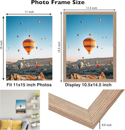 JCJMY 11x15 Rustic Brown Picture Frame Set of 6, Horizontal and Vertical Formats for Wall Hanging, 11 x 15 Wall Gallery Poster Photo Frames with Shatter Resistant Plexiglass, 6 Pack, Rustic Brown