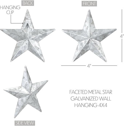 VHC Brands Patriotic Faceted Metal Star Galvanized Wall Hanging 4x4, Independence Day Decor, American Star Design, Distressed Appearance Metal Wall Hanging