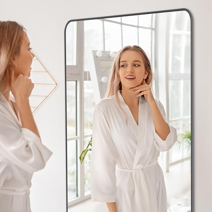 DESBING 36" x 48"Bathroom Mirror, Matte Black Wall Mirror with Metal Frame, Decorative Rectangular Vanity Mirror for Bedroom Bathroom Living Room Entryway (Horizontal/Vertical)