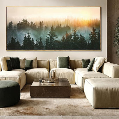SDYA Misty forest Sunrise Wall Art, Black Tree Landscape Canvas Artwork, Large Nature Scenery Decor for Living Room Dining Room Office 40"x86"