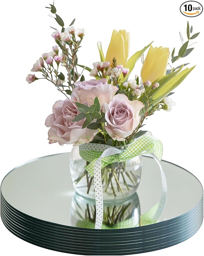 Acrylic Round Mirrors Trays Plates for Table Centerpieces 10PCS Mirrors Candle Plate Circle 1.6mm Acrylic Mirror Tiles for DIY Craft,Wall Decor,Wedding Party Decorations(Acrylic Material(10inch/25cm)