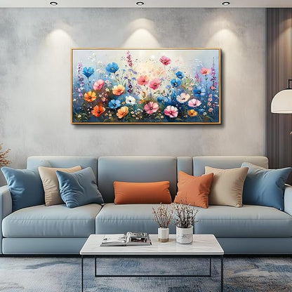 QIYILEXWART Large Wall Art For Living Room Canvas Wall Decor For Bedroom Watercolour Painting Office Decoration Colorful Flowers Wall Picture Artwork Ready To Hang Home Decor Wood Framed