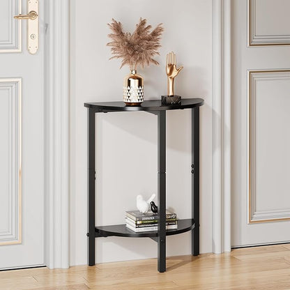 Vagusicc Side Table, Small End Table, Set of 2 Half Round Side Table for Living Room, 2 Tier Couch Side Tables, Small Round Coffee Table, Thin Accent Sofa Table Narrow Entryway Table, Black