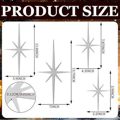Blulu 4 Pcs Cast Iron Starburst Shaped Wall Decor Metal Mid Century Modern Decor Retro Atomic Stars Wall Art Elegance Accents Vintage Celestial Whimsigoth Hangings for Home Office Room(Silver)