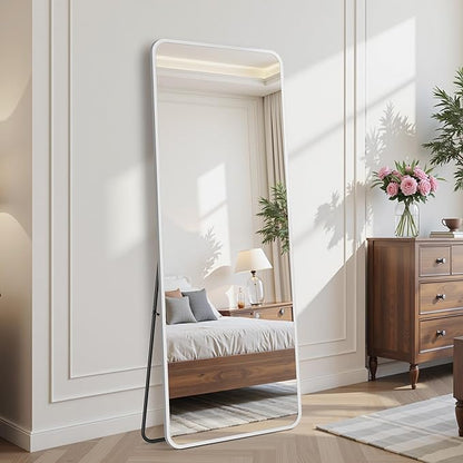 Suidia Full Length Mirror Over the Door&Wall Mounted, 48"x14" Door Mirror with Aluminum Alloy Frame, HD Shatterproof, No-Drill, Hanging Mirrors for Bedroom, Bathroom, Dorm, Closet, Rounded Rect, White