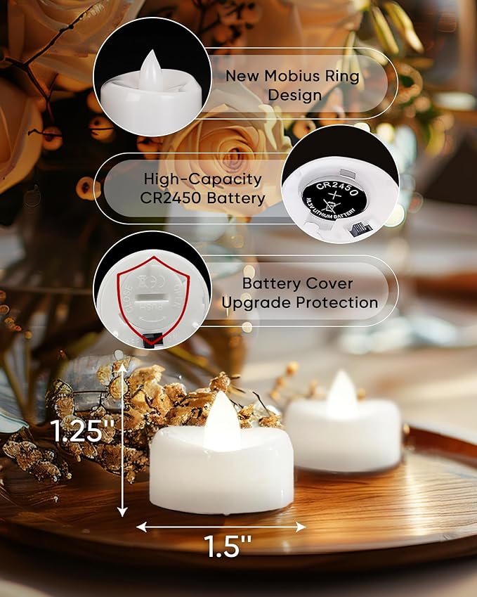 merrynights Remote Candles, 24PCS Flameless Tea Lights Candle Battery Operated with Timer, 400+Hours Remote Control LED Tea Lights Votive Candle - 1.5'' D X 1.25'' H- Pure White Light