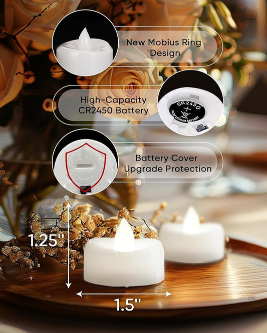 merrynights Remote Candles, 24PCS Flameless Tea Lights Candle Battery Operated with Timer, 400+Hours Remote Control LED Tea Lights Votive Candle - 1.5'' D X 1.25'' H- Pure White Light
