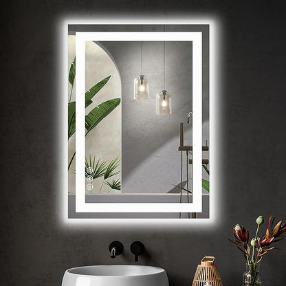 DUMOS 24.1"x32.1" LED Bathroom Mirror, Smart Anti-Fog Bathroom Vanity Mirror with Front Light & Backlit, 3 Color Temperatures, Dimmable, Memory Function