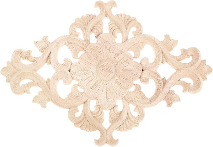 Wood Carved Appliques, 1Pc Wooden Decorative Onlays, MUXSAM Unpainted Furniture Center Decals for Cabinet Dresser Bed Door Wall Wardrobe Ceiling Decoration Home DIY Project, 21x15cm/8.27"x5.9"
