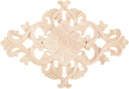 Wood Carved Appliques, 1Pc Wooden Decorative Onlays, MUXSAM Unpainted Furniture Center Decals for Cabinet Dresser Bed Door Wall Wardrobe Ceiling Decoration Home DIY Project, 21x15cm/8.27"x5.9"