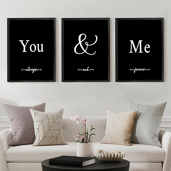 Houmury Set of 3 Framed Wall Decor Farmhouse Wall Art You & Me Always and Forever Vintage Bedroom Wall Decors 12x16 (Black)
