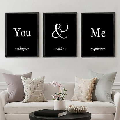 Houmury Set of 3 Framed Wall Decor Farmhouse Wall Art You & Me Always and Forever Vintage Bedroom Wall Decors 12x16 (Black)