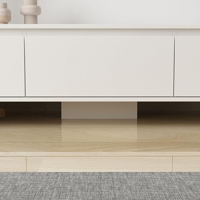 Extendable TV Console Table Modern TV Cabinet with Drawers, Contemporary Entertainment Center Media Storage Console Table for Living Room White (65.4-106.3”W x 15.7”D x 15.4”H)
