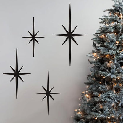 Blulu 4 Pcs Cast Iron Starburst Shaped Wall Decor Metal Mid Century Modern Decor Retro Atomic Stars Wall Art Elegance Accents Vintage Celestial Whimsigoth Hangings for Home Office Room(Dark Gray)