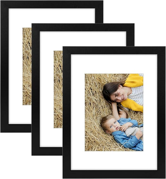 Golden State Art, 9x12 Picture Frame Set of 3 - Matted to 6x8 Photo - Engineered Wood Gallery Frame Set - Wall Mounting (Black,3 Pack)