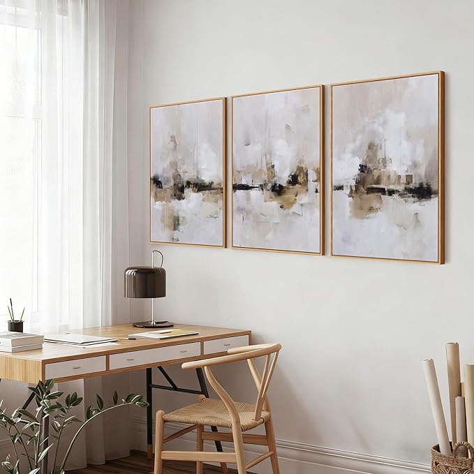 Abstract Neutral Textured Framed Canvas Wall Art Set, Minimalist Wall Decor Art Prints, Modern Gray Beige Wall Painting Artwork for Living Room,Bedroom,Dining Room,Office, 16"x24"x3