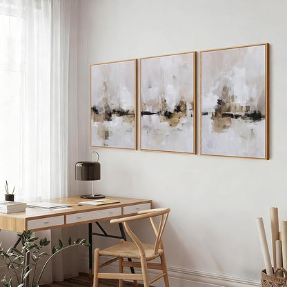 Large Abstract Neutral Textured Framed Canvas Wall Art Set, Minimalist Wall Decor Art Prints, Modern Graey Beige Wall Painting Artwork for Living Room,Bedroom,Dining Room,Office, 24"x36"x3