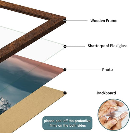iRahmen 12x16 Picture Frame with Plexiglass - Wooden Poster Frame for Photo Wall Gallery Mounting (Dark Brown, Set of 2)