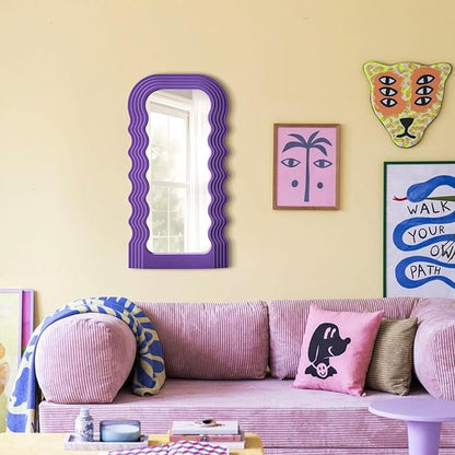 Wavy Wall Mirror for Girly Nursery Bedroom Decoration, 14x28 Noble Decorative Funky Mirrors for Modern Classical Home Office Living Room Housewarming Birthday Gift (Purple)