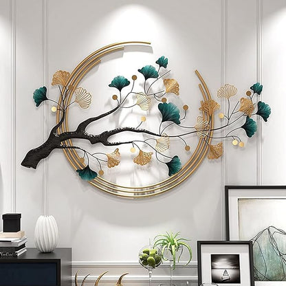 Futyli Large Metal Art Wall Decor - 3D Ginkgo Leaf Wall Art, 36.6" Vertical, Unique Gold for Bedroom & Dining Room Decoration