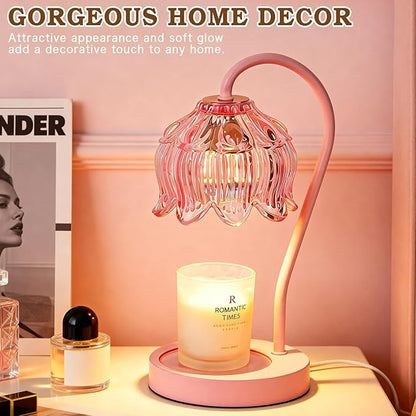 Funistree Pink Candle Warmer Lamp with Timer Dimmable,Lily of The Valley Candle Lamp Warmer, Mothers Day Birthday Gift Idea for Women Her Mom Who Have Everything, Wax Warmer for Jar Candles