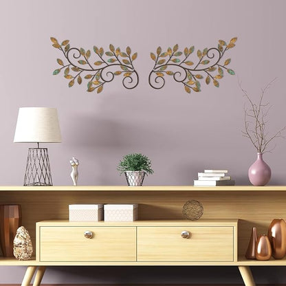 ESTART 2 Pieces Metal Tree Leaf Wall Decor Vine Olive Branch Leaf Wall Art Ornament Wall Hanging Sign for above Door, Living Room, Bathroom, Office, Indoor and Outdoor Decoration (Rusty Color)