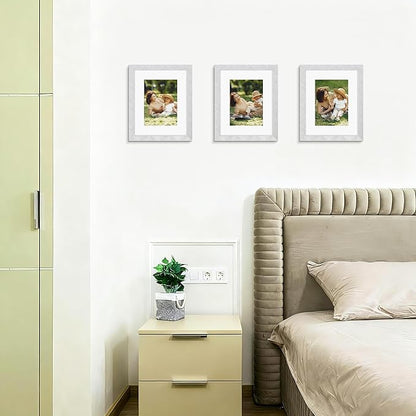 Picrit 8x10 Picture Frame Set of 12, Display 5x7 with Mat or 8x10 without Mat, Photo Frames for Wall Mounting or Table Top Display, Silver