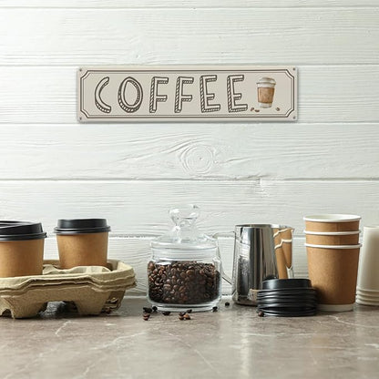 Vintage Coffee Sign Decor, Retro Metal Tin Sign, Home Kitchen Wall Decor, Farmhouse Decorations for Cafe, Coffee Station Decors Decorative Metal Wall Signs 15.8x4 Inches