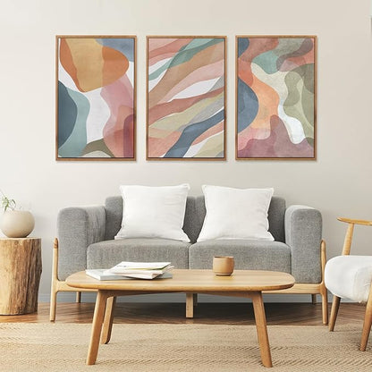 CHDITB Abstract Watercolor Framed Canvas Wall Art Paintings(16"x24"), 3 Panels Colorful Red Green Yellow Blue White Artwork Printings, Large Modern Above Couch Art Decor for Bedroom Living Room Office