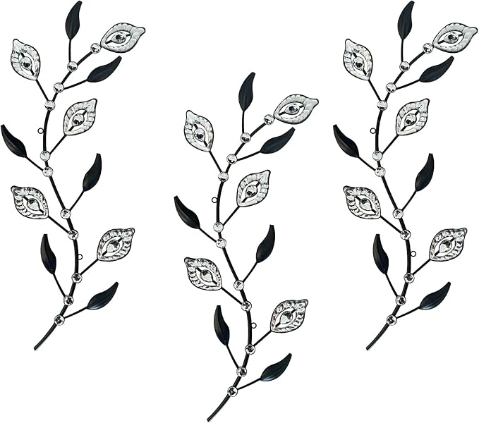 Cityelf 3 Set Crystal Leaf Wall Art Sculpture Iron Tree Leaves Branch Hanging Wall Décor Jeweled Bling Home Deor Acrylic Diamond Accent …