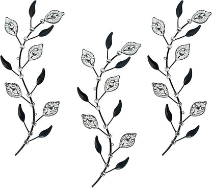 Cityelf 3 Set Crystal Leaf Wall Art Sculpture Iron Tree Leaves Branch Hanging Wall Décor Jeweled Bling Home Deor Acrylic Diamond Accent …