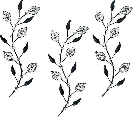 Cityelf 3 Set Crystal Leaf Wall Art Sculpture Iron Tree Leaves Branch Hanging Wall Décor Jeweled Bling Home Deor Acrylic Diamond Accent …