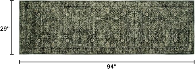 Morebes Washable Dark Green Runner Rug 2.5x8, Vintage Boho Runners for Hallways Non Slip, Soft Floral Indoor Floor Throw Carpet for Kitchen Laundry Room Bedroom Bathroom Living Entryway