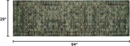 Morebes Washable Dark Green Runner Rug 2.5x8, Vintage Boho Runners for Hallways Non Slip, Soft Floral Indoor Floor Throw Carpet for Kitchen Laundry Room Bedroom Bathroom Living Entryway