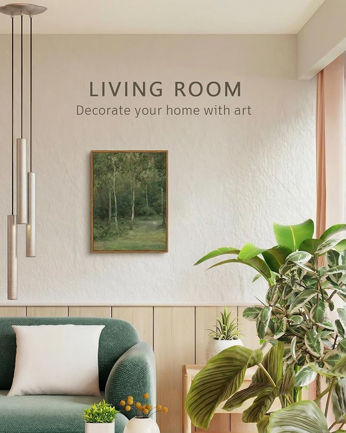 VIYYIEA Framed Canvas Wall Art Home Decor Aesthetic for Living Room, Vintage Wall Art, Framed Prints Painting Tree Artwork Bedroom Pictures Kitchen, Gifts for Friends- Woodland Tree, 16L x 12W
