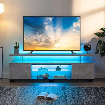 Cubehom Grey TV Stand, LED TV Stand Modern Entertainment Center for Living Room LED Console Table for TV LED TV Cabinet for 65 inch TV