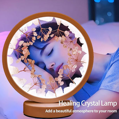 Runyangshi Crystal Night Lamp Natural Rose Quartz Crystals Small Tree Bedside Ambient Lamp USB Port 3 Colours Adjustable Lamp Suitable Night Light for Living Room Bedroom Office Home Decor Gift
