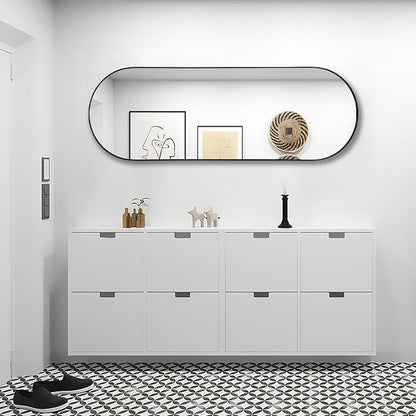 Niccy 65"×22" Oval Full Length Mirrors, Long Wall-Mounted Mirror with Aluminum Frame, Large Body Mirrors for Living Room, Explosion-Proof Hanging Wall Mirror for Bathroom Bedroom Entryway Decor, Black