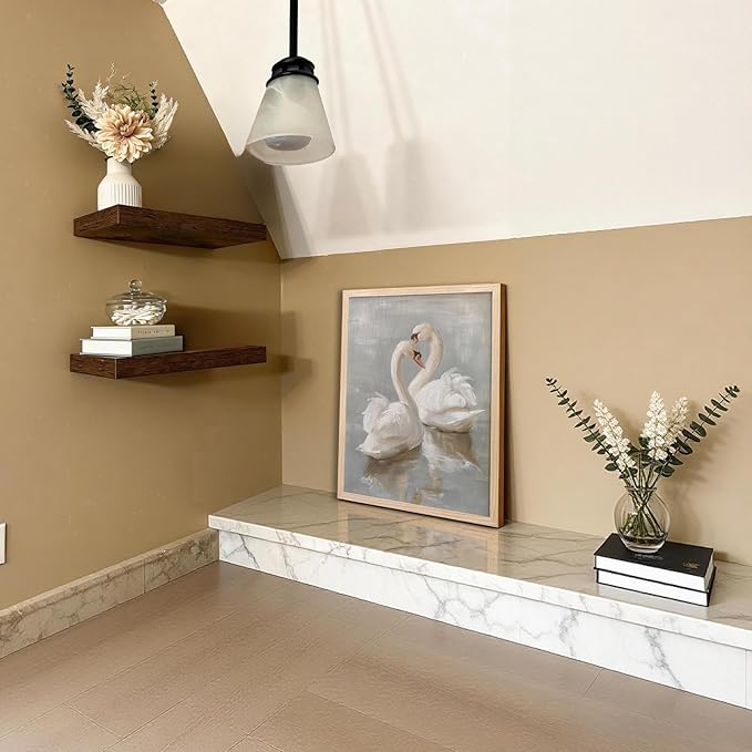 Vintage Framed Swan Canvas Wall Art Country Farmhouse Retro Romantic Elegant Animal Painting Picture Bathroom Wall Decor Watercolor Classical Artwork for living Room Bedroom 12x16 Inch