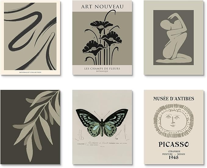 Habseligkeit Green Butterfly Wall Art Prints, Vintage Room Decor, Posters for Girls Room Aesthtic, Girls Dorm Wall Decor Unframed 8x10in Set of 6