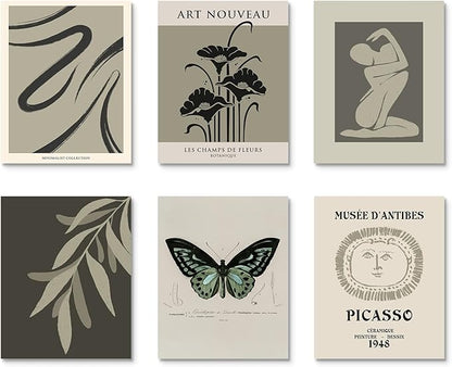 Habseligkeit Green Butterfly Wall Art Prints, Vintage Room Decor, Posters for Girls Room Aesthtic, Girls Dorm Wall Decor Unframed 8x10in Set of 6