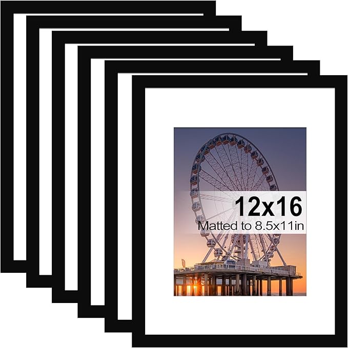 BESCRCL 12x16 Picture Frame Black Set of 6, Diamond Art Painting Frames Display Photo 8.5x11 or 12 x 16 without Mat, Wall Hanging Frame with Plexiglass