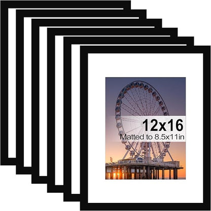 BESCRCL 12x16 Picture Frame Black Set of 6, Diamond Art Painting Frames Display Photo 8.5x11 or 12 x 16 without Mat, Wall Hanging Frame with Plexiglass