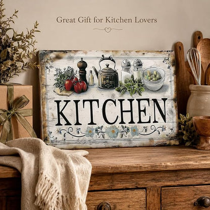 Vintage Kitchen Sign Canvas Wall Art Country Kitchen Painting Picture Decor Vegetable Food Poster Print Artwork for Restaurant Home Decoration
